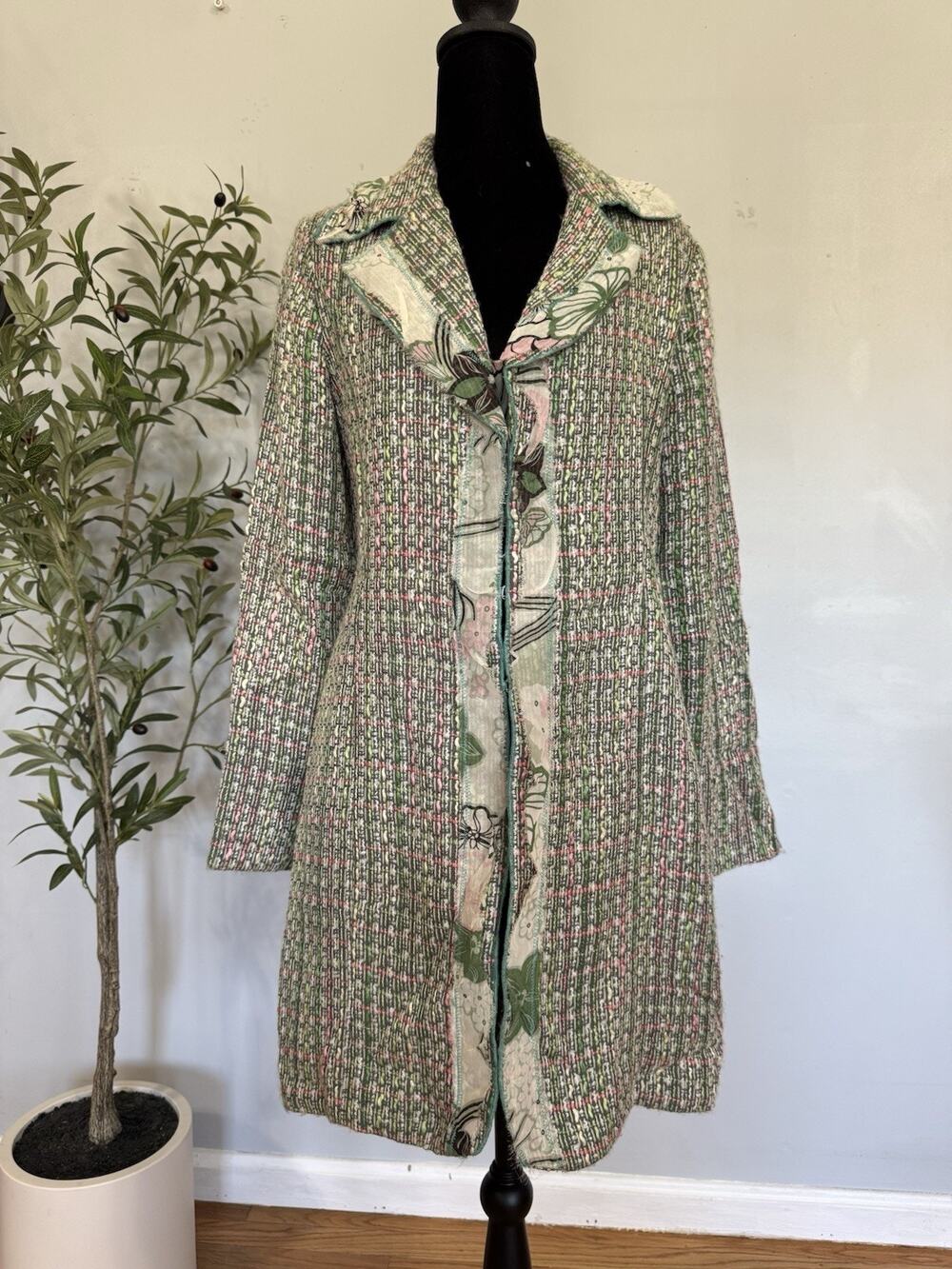 Vintage 90’s Y2K Tweed Boucle Jacket Size 6 True Meaning Floral Coat Boho Hippie